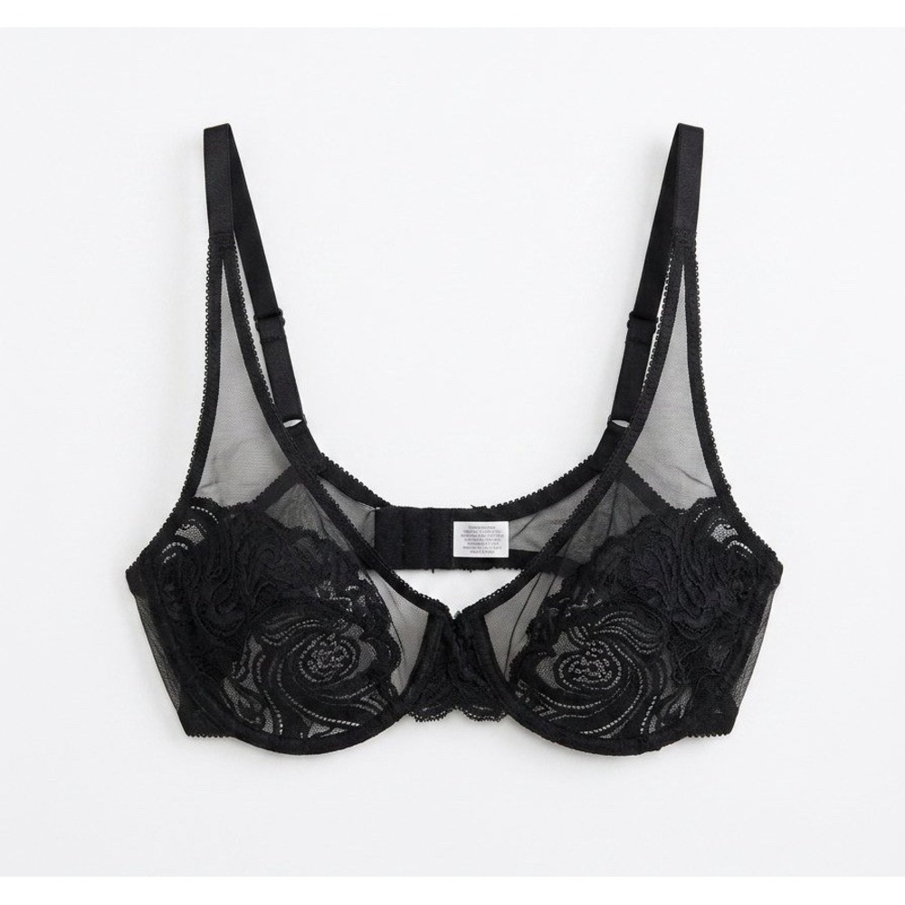 Vtg Christan Dior 34 C Black Lace Sexy Bra Adjustable Mesh Adjustable Quality